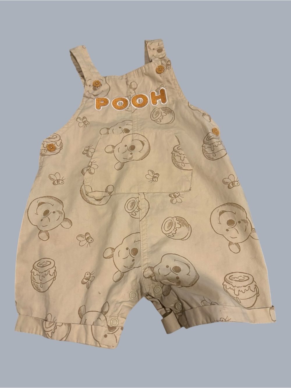 Disney Beige Pooh Print Toddler Overalls